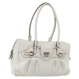 Salvatore Ferragamo Gancini Marissa Tote Bag Leather White Silver Auth bs30082